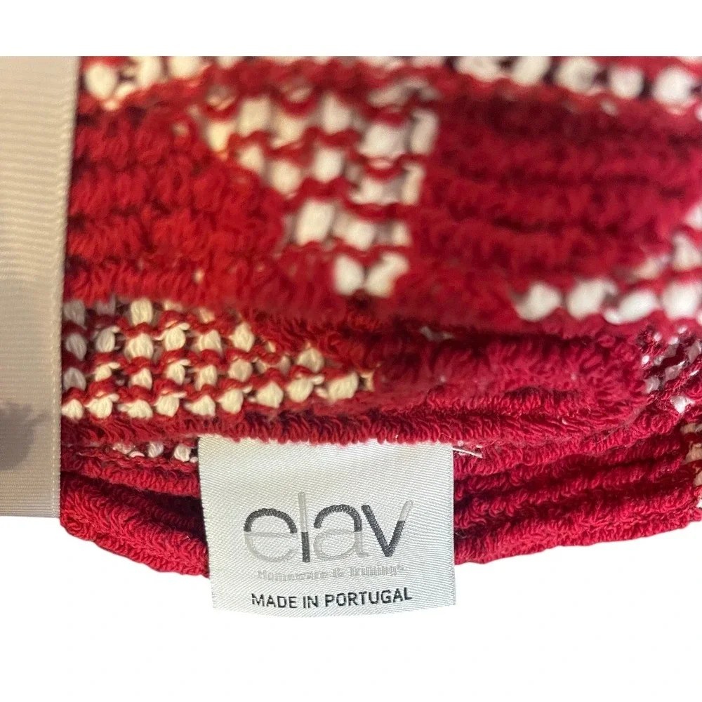 Elav Red White Woven Christmas Tree Throw Blanket Fringed Made in Portugal 50x74